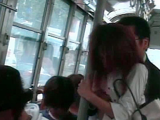 Old pervert fingers an Asian amateur on the train